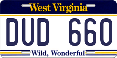 WV license plate DUD660