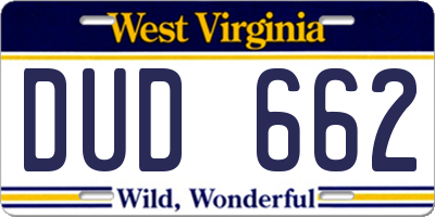 WV license plate DUD662