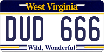 WV license plate DUD666