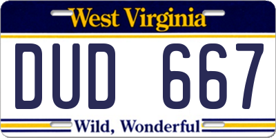 WV license plate DUD667