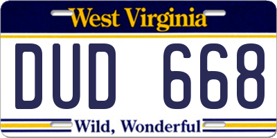 WV license plate DUD668