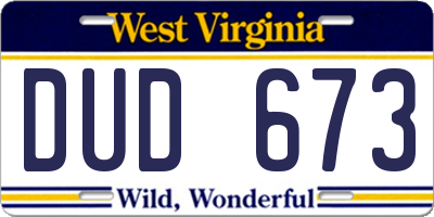 WV license plate DUD673