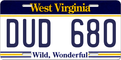 WV license plate DUD680