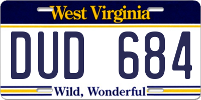 WV license plate DUD684