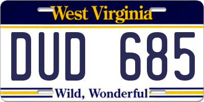 WV license plate DUD685