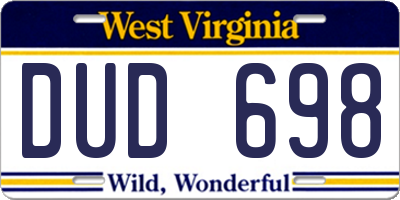 WV license plate DUD698