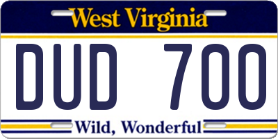 WV license plate DUD700