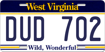 WV license plate DUD702