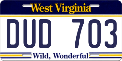 WV license plate DUD703