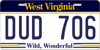 WV license plate DUD706