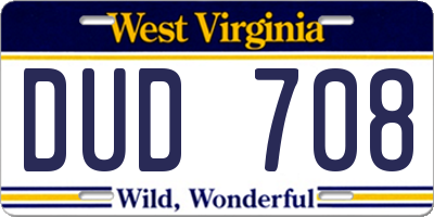 WV license plate DUD708