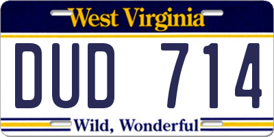 WV license plate DUD714