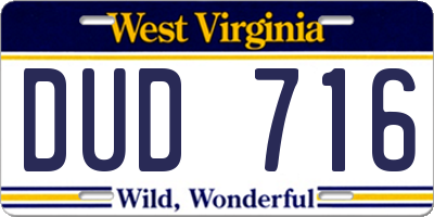 WV license plate DUD716