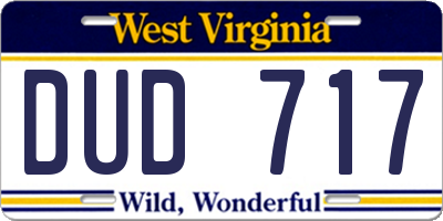 WV license plate DUD717