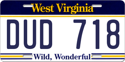 WV license plate DUD718