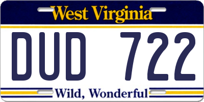 WV license plate DUD722