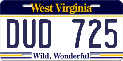 WV license plate DUD725