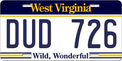 WV license plate DUD726