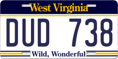 WV license plate DUD738
