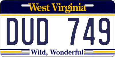WV license plate DUD749