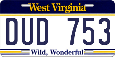 WV license plate DUD753
