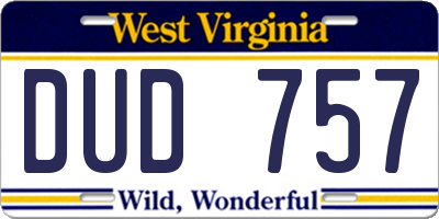 WV license plate DUD757