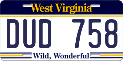 WV license plate DUD758