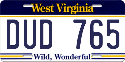 WV license plate DUD765