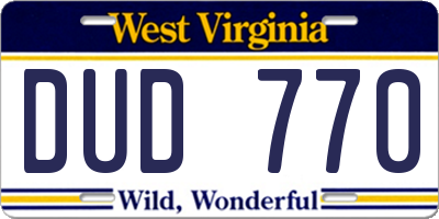 WV license plate DUD770