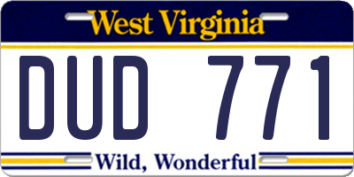 WV license plate DUD771