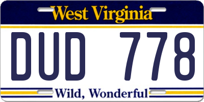 WV license plate DUD778