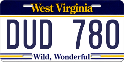 WV license plate DUD780