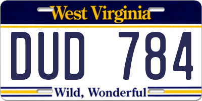 WV license plate DUD784