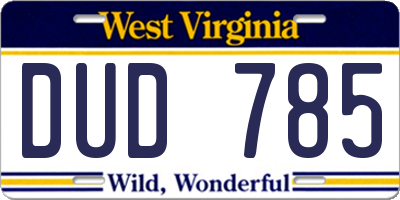WV license plate DUD785