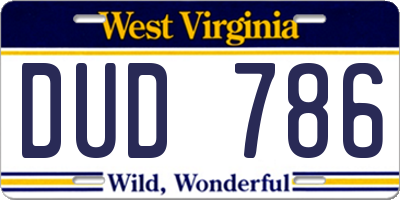 WV license plate DUD786