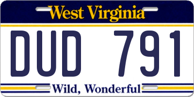 WV license plate DUD791