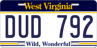 WV license plate DUD792