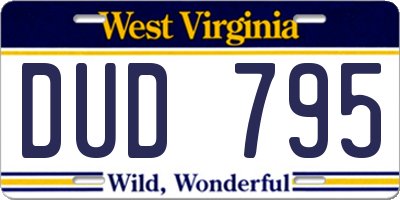 WV license plate DUD795