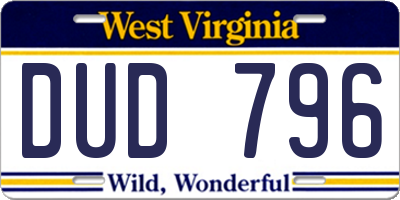 WV license plate DUD796