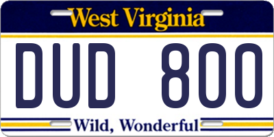 WV license plate DUD800