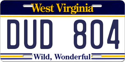 WV license plate DUD804