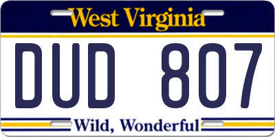WV license plate DUD807