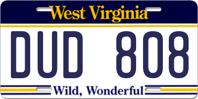 WV license plate DUD808