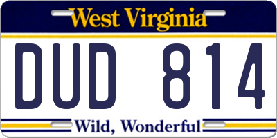WV license plate DUD814