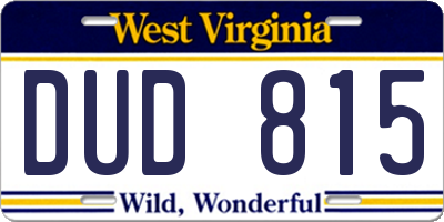 WV license plate DUD815