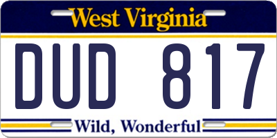 WV license plate DUD817
