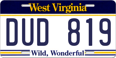 WV license plate DUD819