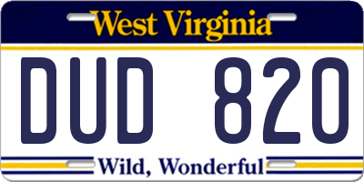 WV license plate DUD820