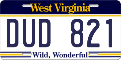 WV license plate DUD821