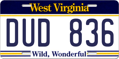 WV license plate DUD836